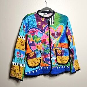 LRW Designs Hand Painted Hearts Jacket Medium Women's